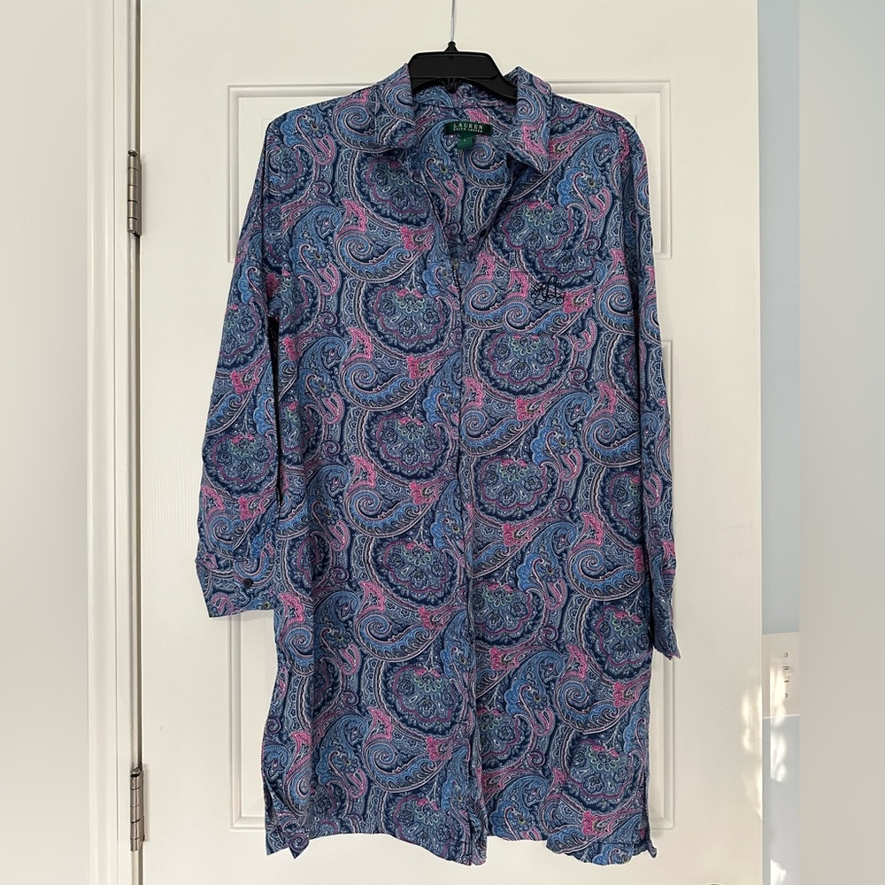 Lauren Ralph Lauren Button Front Paisley Shirt Dress Size L